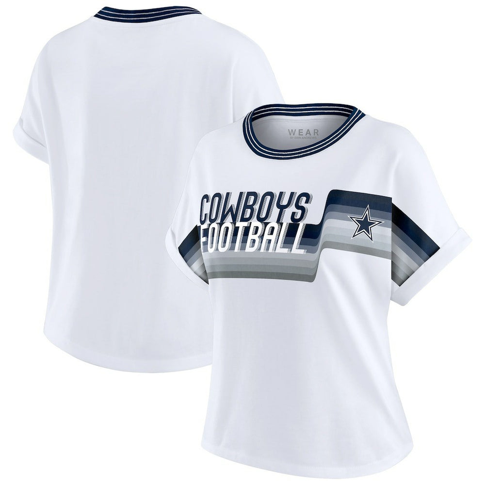 Dallas Cowboys WEAR by Erin Andrews Women's Cropped Center Stripe Dolman T-Shirt White