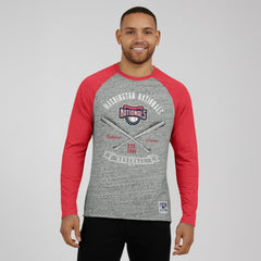 Washington Nationals Darius Rucker Collection by Fanatics Raw Edge Raglan Long Sleeve Baseball T-Shirt - Heather Gray T-shirts