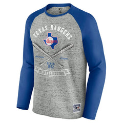 Texas Rangers Darius Rucker Collection by Fanatics Raw Edge Raglan Long Sleeve Baseball T-Shirt - Heather Gray T-shirts