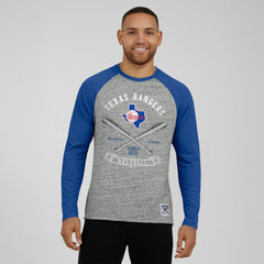 Texas Rangers Darius Rucker Collection by Fanatics Raw Edge Raglan Long Sleeve Baseball T-Shirt - Heather Gray T-shirts