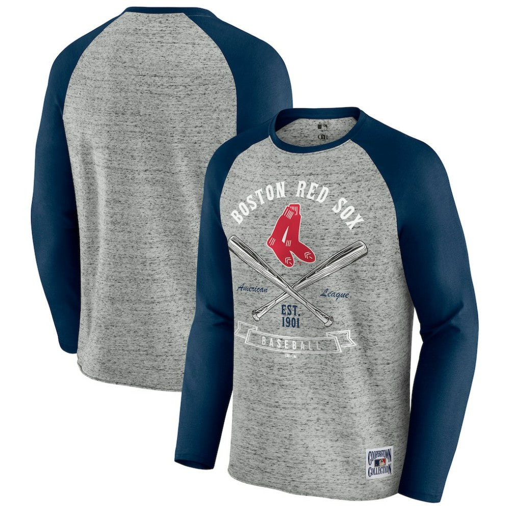 Boston Red Sox Darius Rucker Collection by Fanatics Raw Edge Raglan Long Sleeve Baseball T-Shirt - Heather Gray T-shirts