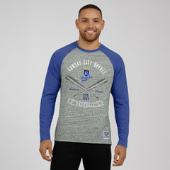 Kansas City Royals Darius Rucker Collection by Fanatics Raw Edge Raglan Long Sleeve Baseball T-Shirt - Heather Gray T-shirts