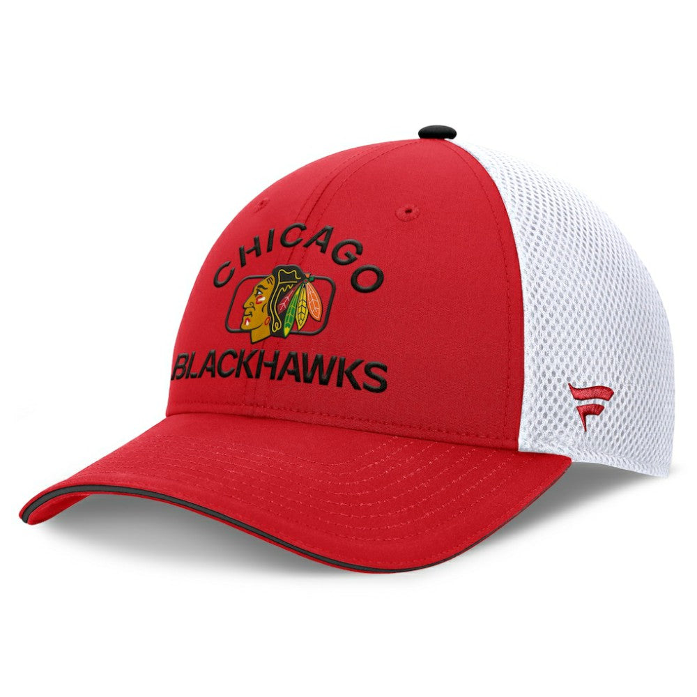NHL Chicago Blackhawks Fanatics Authentic Pro Rink Adjustable Trucker Hat - Red/White