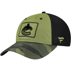 NHL Vancouver Canucks Fanatics Military Appreciation Trucker Adjustable Hat - Olive