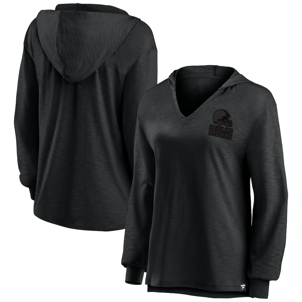 Cleveland Browns Women's Blackout Slub Hoodie V-Neck Long Sleeve T-Shirt