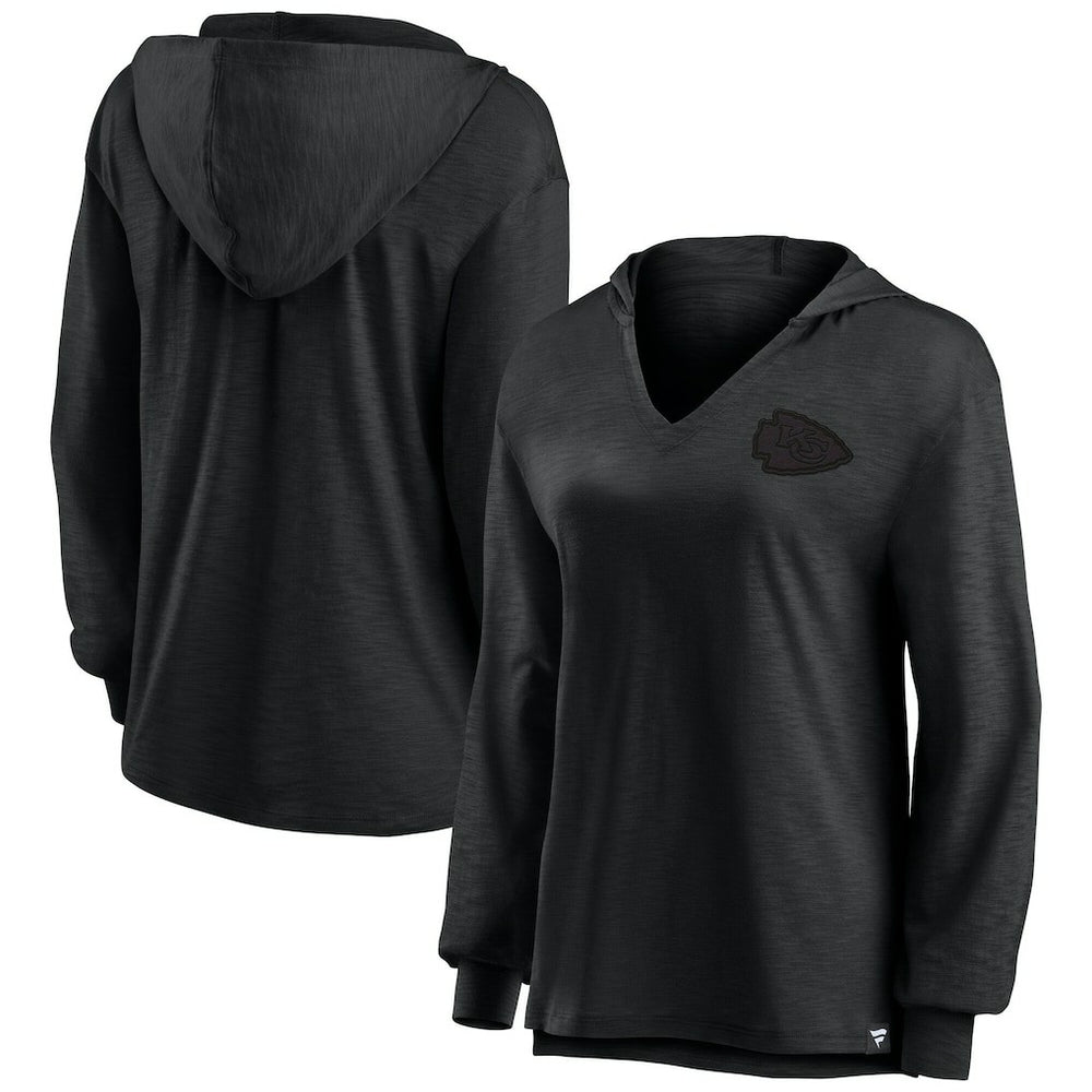 Kansas City Chiefs Women's Blackout Slub Hoodie V-Neck Long Sleeve T-Shirt