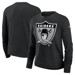 Las Vegas Raiders Women's Large Logo Cropped Long Sleeve Fashion T-Shirt Black