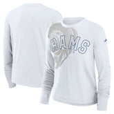 Los Angeles Rams Women's Layered Logo Cropped Long Sleeve Fashion T-Shirt White