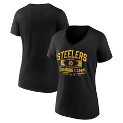 Pittsburgh Steelers Women's Training Camp Stripe V-Neck T-Shirt Black