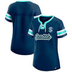 NHL Seattle Kraken Fanatics Women's Iconic Athena Lace-Up T-Shirt - Deep Sea Blue