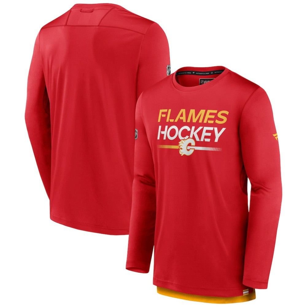 NHL Calgary Flames Fanatics Authentic Pro Tech Long Sleeve T-Shirt - Red