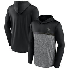 NHL Seattle Kraken Fanatics Iconic Defender Pullover Hoodie - Black/Heather Charcoal