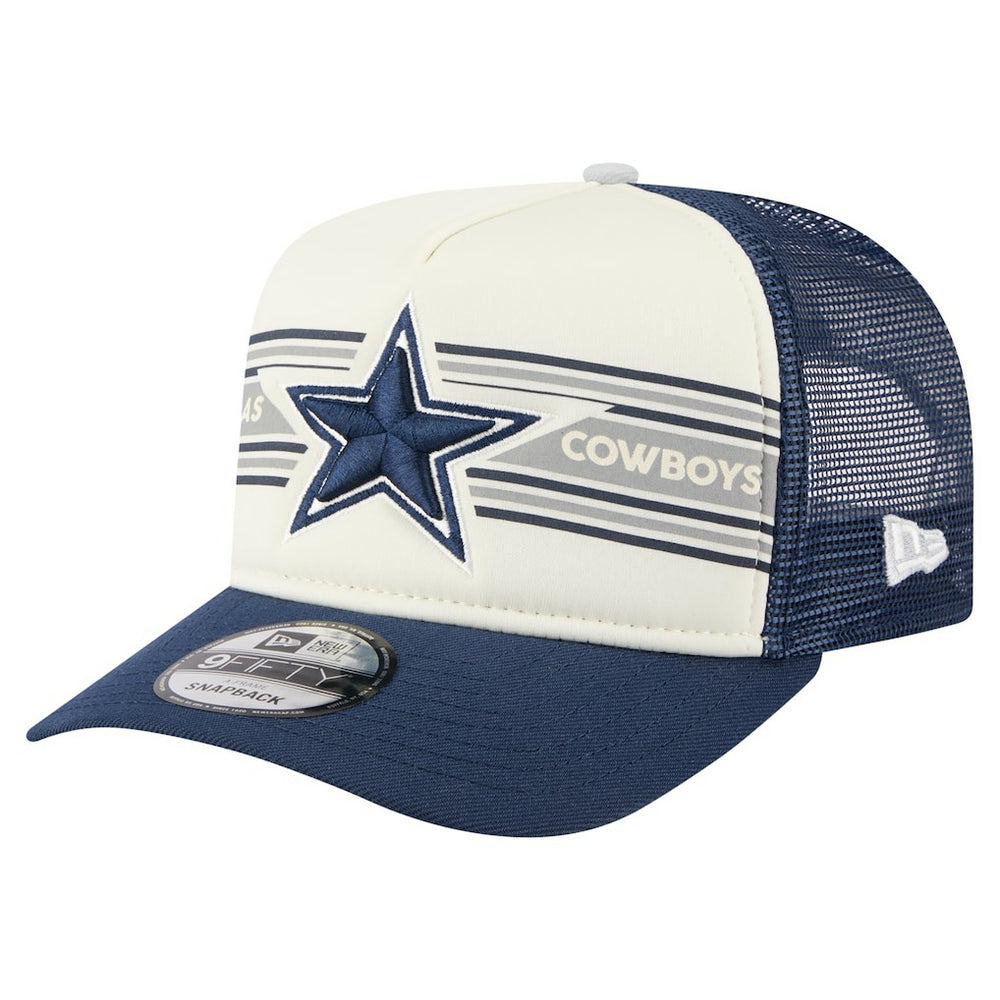 Dallas Cowboys New Era Youth Banner A-Frame 9FIFTY Trucker Snapback Hat Cream/Navy