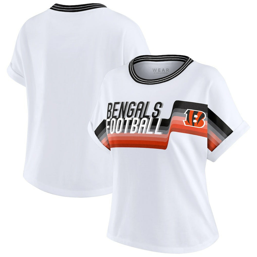 Cincinnati Bengals WEAR by Erin Andrews Women's Cropped Center Stripe Dolman T-Shirt White
