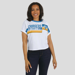 Los Angeles Chargers WEAR by Erin Andrews Women's Cropped Center Stripe Dolman T-Shirt White
