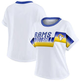 Los Angeles Rams WEAR by Erin Andrews Women's Cropped Center Stripe Dolman T-Shirt White