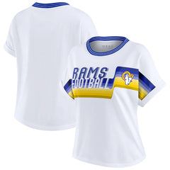 Los Angeles Rams WEAR by Erin Andrews Women's Cropped Center Stripe Dolman T-Shirt White