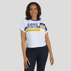 Los Angeles Rams WEAR by Erin Andrews Women's Cropped Center Stripe Dolman T-Shirt White
