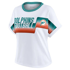 Miami Dolphins WEAR by Erin Andrews Women's Cropped Center Stripe Dolman T-Shirt White