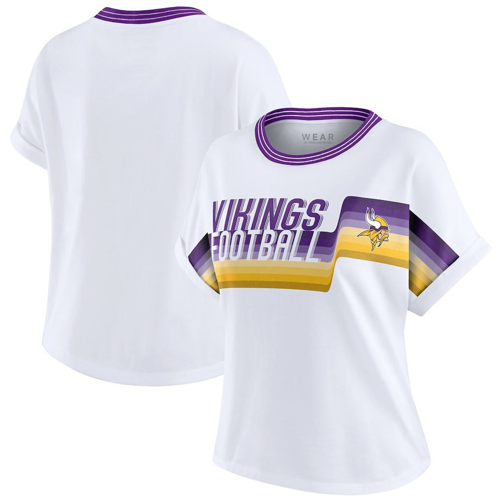 Minnesota Vikings WEAR by Erin Andrews Women's Cropped Center Stripe Dolman T-Shirt White