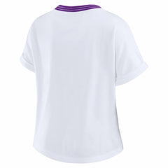 Minnesota Vikings WEAR by Erin Andrews Women's Cropped Center Stripe Dolman T-Shirt White