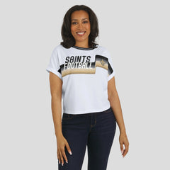 New Orleans Saints WEAR by Erin Andrews Women's Cropped Center Stripe Dolman T-Shirt White