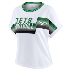 New York Jets WEAR by Erin Andrews Women's Cropped Center Stripe Dolman T-Shirt White