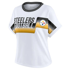 Pittsburgh Steelers WEAR by Erin Andrews Women's Cropped Center Stripe Dolman T-Shirt White