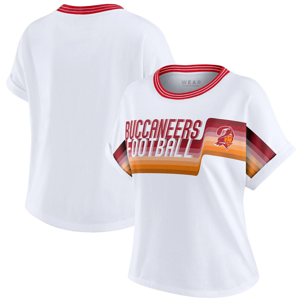 Tampa Bay Buccaneers WEAR by Erin Andrews Women's Cropped Center Stripe Dolman T-Shirt White