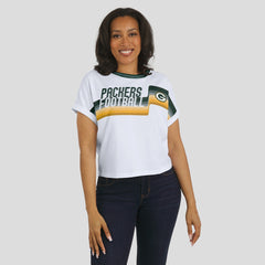 Green Bay Packers WEAR by Erin Andrews Women's Cropped Center Stripe Dolman T-Shirt White