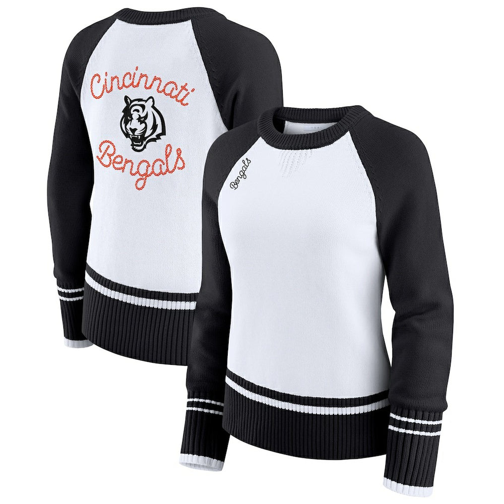 Cincinnati Bengals WEAR by Erin Andrews Women's Colorblock Raglan Sweater White/Black