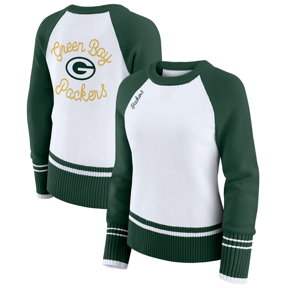 Green Bay Packers WEAR by Erin Andrews Women's Colorblock Raglan Sweater White/Green