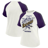 Baltimore Ravens WEAR by Erin Andrews Women's Sleeve Stripe Distressed Raglan T-Shirt White