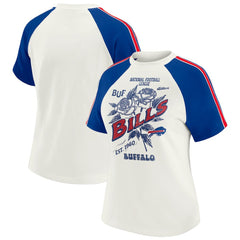 Buffalo Bills WEAR by Erin Andrews Women's Sleeve Stripe Distressed Raglan T-Shirt White
