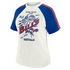 Buffalo Bills WEAR by Erin Andrews Women's Sleeve Stripe Distressed Raglan T-Shirt White