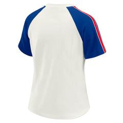 Buffalo Bills WEAR by Erin Andrews Women's Sleeve Stripe Distressed Raglan T-Shirt White
