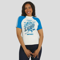 Detroit Lions WEAR by Erin Andrews Women's Sleeve Stripe Distressed Raglan T-Shirt White