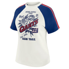 New York Giants WEAR by Erin Andrews Women's Sleeve Stripe Distressed Raglan T-Shirt White