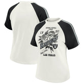 Las Vegas Raiders WEAR by Erin Andrews Women's Sleeve Stripe Distressed Raglan T-Shirt White