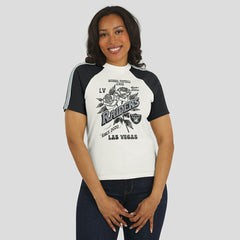 Las Vegas Raiders WEAR by Erin Andrews Women's Sleeve Stripe Distressed Raglan T-Shirt White