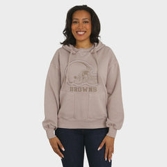 Cleveland Browns WEAR by Erin Andrews Women's Washed Pullover Crewdie Tan