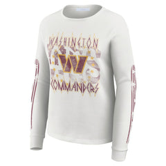 Washington Commanders WEAR by Erin Andrews Women's Graphic Waffle Long-Sleeve T-Shirt White