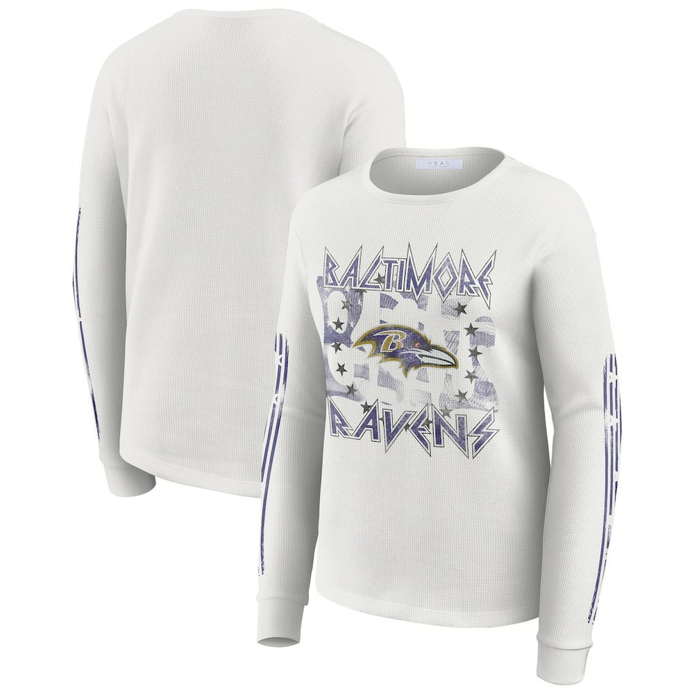 Baltimore Ravens WEAR by Erin Andrews Women's Graphic Waffle Long-Sleeve T-Shirt White