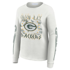 Green Bay Packers WEAR by Erin Andrews Women's Graphic Waffle Long-Sleeve T-Shirt White