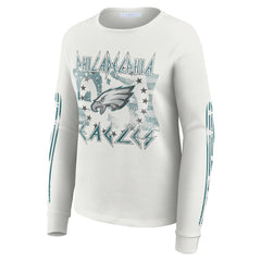 Philadelphia Eagles WEAR by Erin Andrews Women's Graphic Waffle Long-Sleeve T-Shirt White