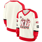 Kansas City Chiefs WEAR by Erin Andrews Women's Racing Crew V-Neck Sweatshirt Cream