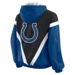 Indianapolis Colts WEAR by Erin Andrews Women's Plus Size Retro Crinkle Full-Zip Hoodie Windbreaker Jacket Black/Royal