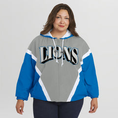 Detroit Lions WEAR by Erin Andrews Women's Plus Size Retro Crinkle Full-Zip Hoodie Windbreaker Jacket Blue/Gray