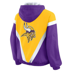 Minnesota Vikings WEAR by Erin Andrews Women's Plus Size Retro Crinkle Full-Zip Hoodie Windbreaker Jacket Gold/Purple