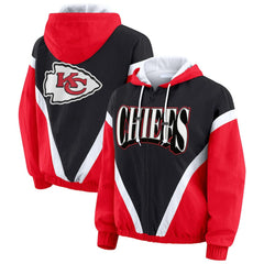Kansas City Chiefs WEAR by Erin Andrews Women's Plus Size Retro Crinkle Full-Zip Hoodie Windbreaker Jacket Red/Black